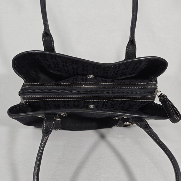 Vintage FOSSIL Y2K Whimsigoth BLACK Signature Canvas Leather Trim Shoulder Bag. - Picture 13 of 17